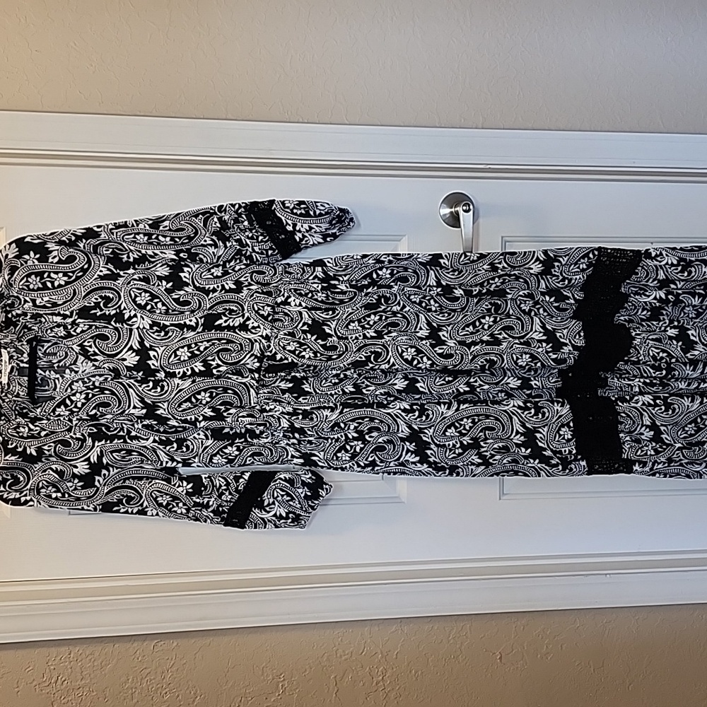 Chicos Paisley Crochet Detail Ruffle Maxi Dress, Black and White - Size 3 (16)